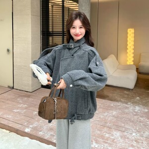 深灰色高级感时尚洋气炸街毛呢外套女冬季新款轻熟风上衣F247P70图片