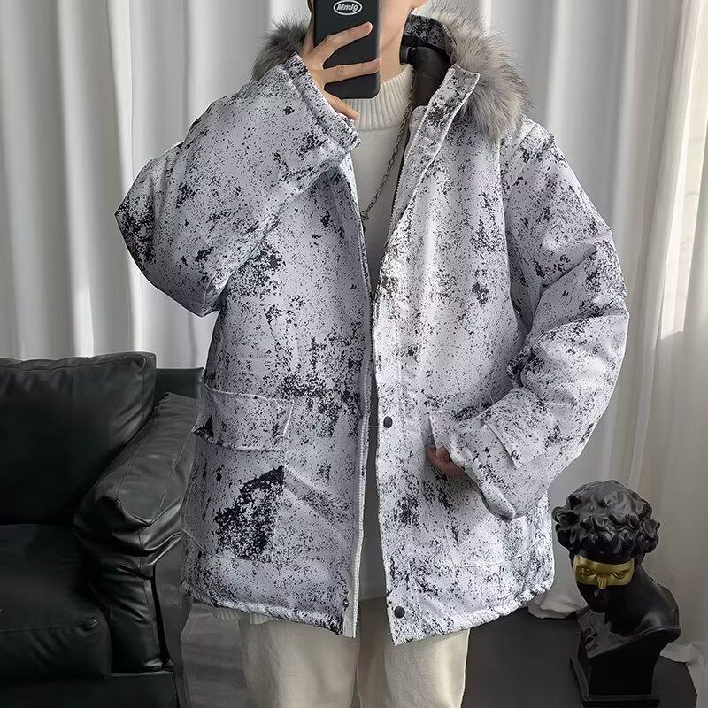 冬泼墨渐变毛领面包服棉衣保暖宽松加厚连帽外套羽绒服 MY807P70图片