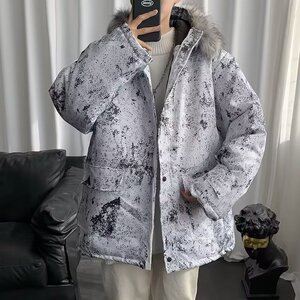 冬泼墨渐变毛领面包服棉衣保暖宽松加厚连帽外套羽绒服MY807P70
