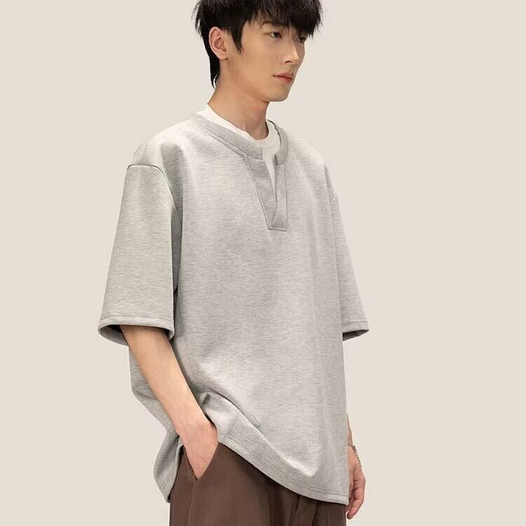 潮牌假两件短袖男夏季设计感V领T恤高街青少年宽松半袖衫T103P40,商品下架区,星座1013-2