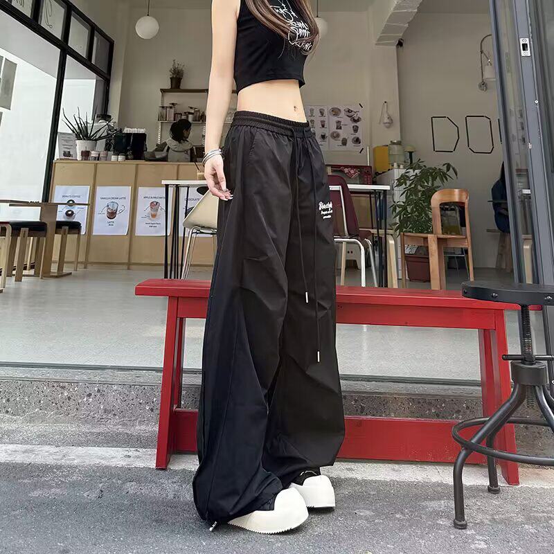 美式复古香蕉弯刀裤感褶皱伞兵工装裤男女阔腿宽松长裤K8017P45,女装休闲裤,星座1013-2