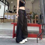 美式复古香蕉弯刀裤感褶皱伞兵工装裤男女阔腿宽松长裤K8017P45，女装休闲裤，星座1013-2