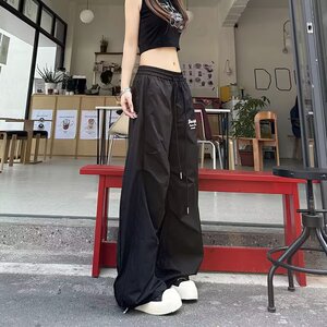 美式复古香蕉弯刀裤感褶皱伞兵工装裤男女阔腿宽松长裤K8017P45图片