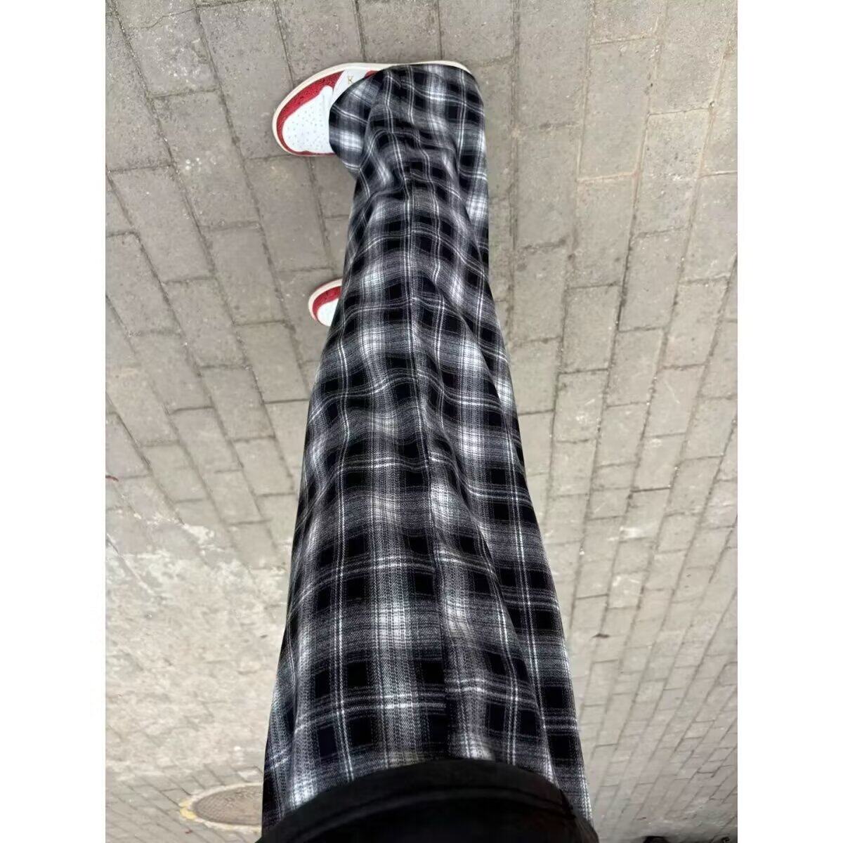 时尚抽绳格子裤男女秋冬季款宽松直筒裤显瘦休闲阔腿裤K8075绒P45,男装休闲裤,星座1013-2