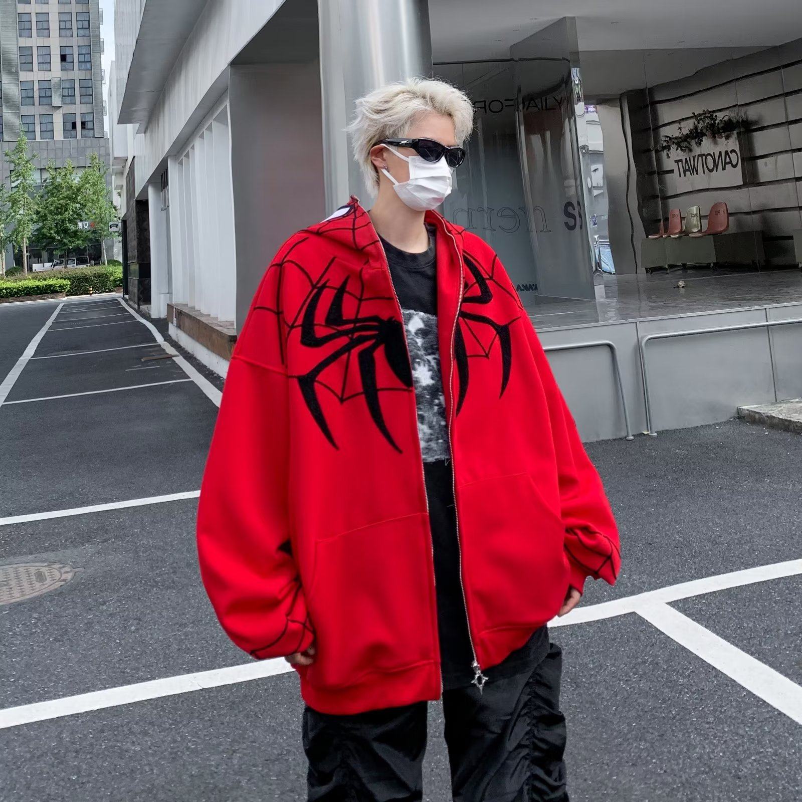 蜘蛛开衫卫衣男刺绣植绒小众外套高街宽松情侣上衣夹克JK601P75,男装卫衣,星座1013-2