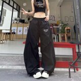 美式复古香蕉弯刀裤感褶皱伞兵工装裤男女阔腿宽松长裤K8017P45，女装休闲裤，星座1013-2