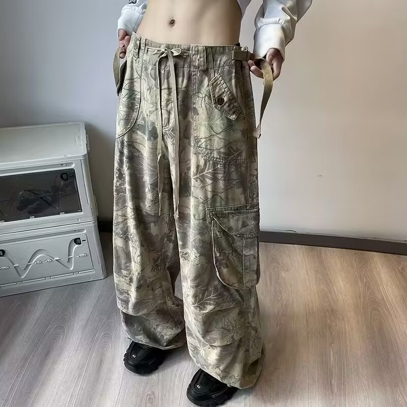 高街迷彩工装束脚牛仔裤女潮洋气时尚夏季高腰宽松阔腿裤NK781P55，女装牛仔裤，星座1013-2