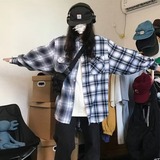 潮流百搭长袖单排多扣气质ins文艺通勤格子方领衬衫简约CS39P45，女装衬衫，星座1013-2