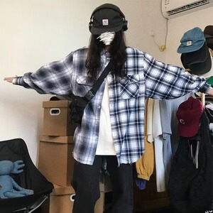潮流百搭长袖单排多扣气质ins文艺通勤格子方领衬衫简约 CS39P45图片