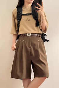 短裤男夏季日系复古垂坠感休闲中裤松紧腰宽松西装五分裤DK359P40图片