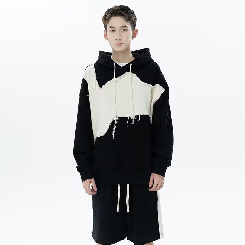 潮复古独特别致贴布拼接卫衣女春秋小个子港味连帽外套W255P50，男装卫衣，星座1013-2