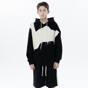 潮复古独特别致贴布拼接卫衣女春秋小个子港味连帽外套 W255P50,男装卫衣,星座1013-2