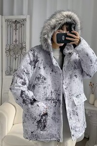 冬泼墨渐变毛领面包服棉衣保暖宽松加厚连帽外套羽绒服MY807P70,平价保暖棉衣搭配图片