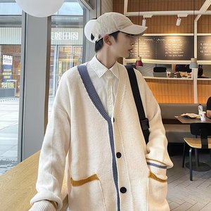 秋季男士青少年港风纯色毛衣宽松外套开衫中长款针织衫潮 M515P60图片