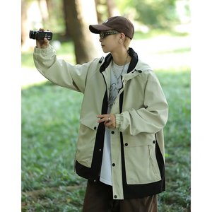 连帽纯色潮流标准潮长袖拉链简约秋季慵懒外穿夹克青春 JK896P75图片