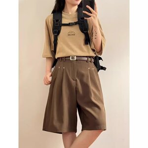 短裤男夏季日系复古垂坠感休闲中裤松紧腰宽松西装五分裤DK359P40图片