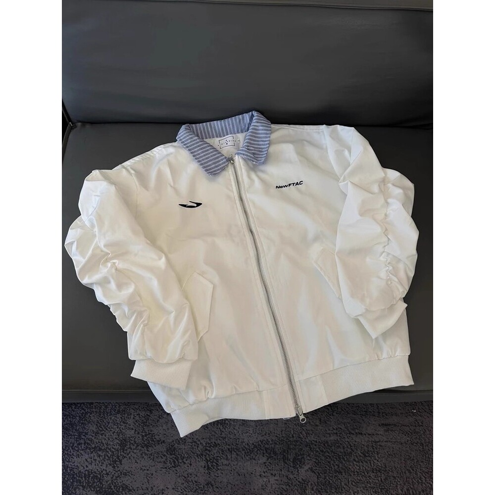 条纹拼接假两件棒球服外套男款美式翻领短款飞行夹克JK314P65，男装夹克，星座1013-2