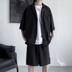 夏款男士青少年港风运动套装短袖衬衫短裤休闲时尚两件套 A52P55图片