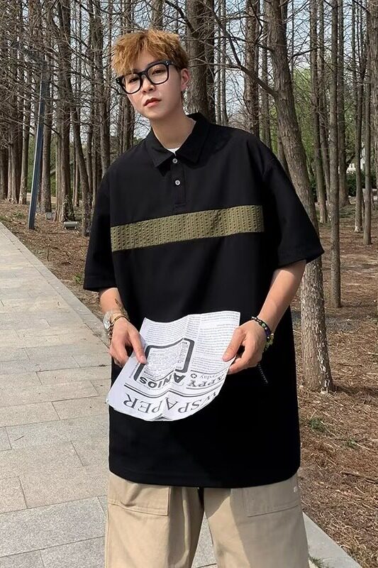 短袖POLO衫文艺新款男日系潮夏季简约气质2023修身潮流T394P35,男装Polo衫,星座1013-2