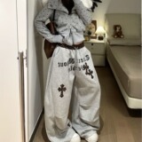 美式复古休闲裤女春秋季款宽松显瘦百搭直筒阔腿运动裤潮K8116P48，男装休闲裤，星座1013-2