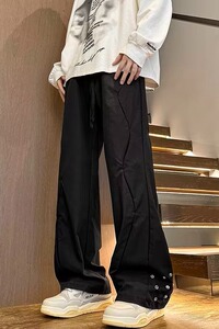 高街工装裤子男女潮牌设计感跳舞微喇叭裤宽松休闲长裤子K961P55,宽松直筒喇叭裤搭配图片