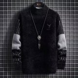 冬季复古拼接提花圆领胖子百搭毛衣男潮牌宽松情侣休闲针织M12P48，男装针织衫/毛衣，星座1013-2