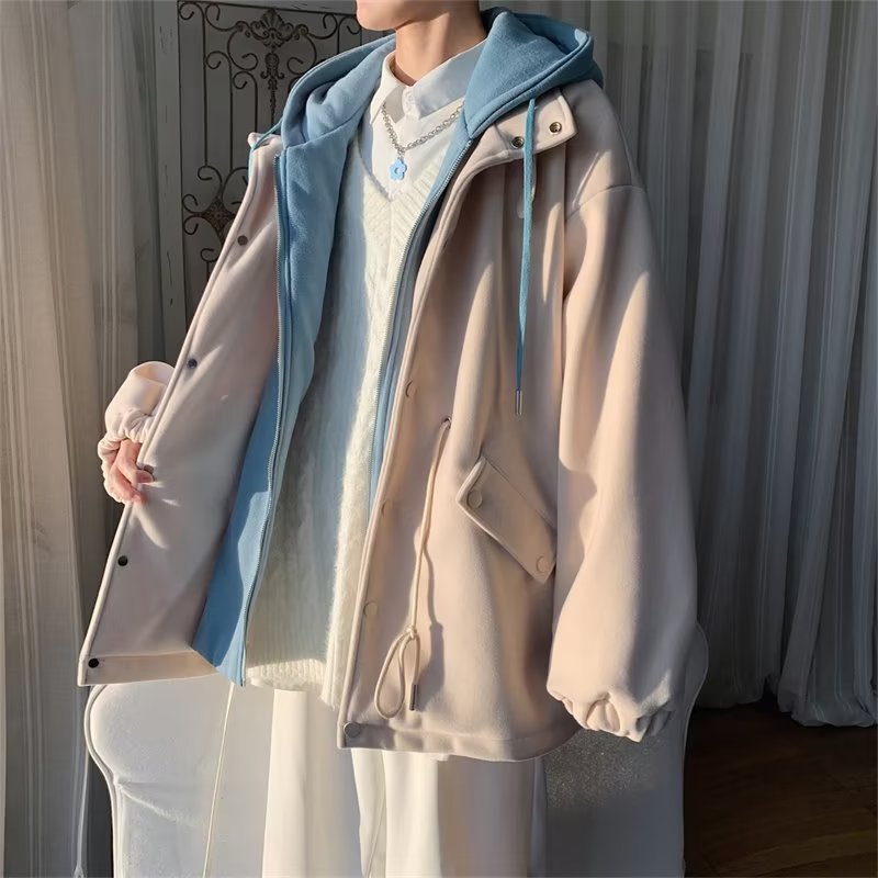 男慵懒青春流行冬季连帽潮流宽松型日系新原宿毛呢大衣潮F729P75，男装夹克，星座1013-2