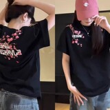 风印花黑色短袖t恤女时尚夏季款宽松设计感小众半袖上衣T373P35，男装T恤，星座1013-2