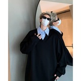 假两件衬衫领卫衣男春秋高级感翻领宽松重磅长袖上衣内搭W290P45，男装卫衣，星座1013-2