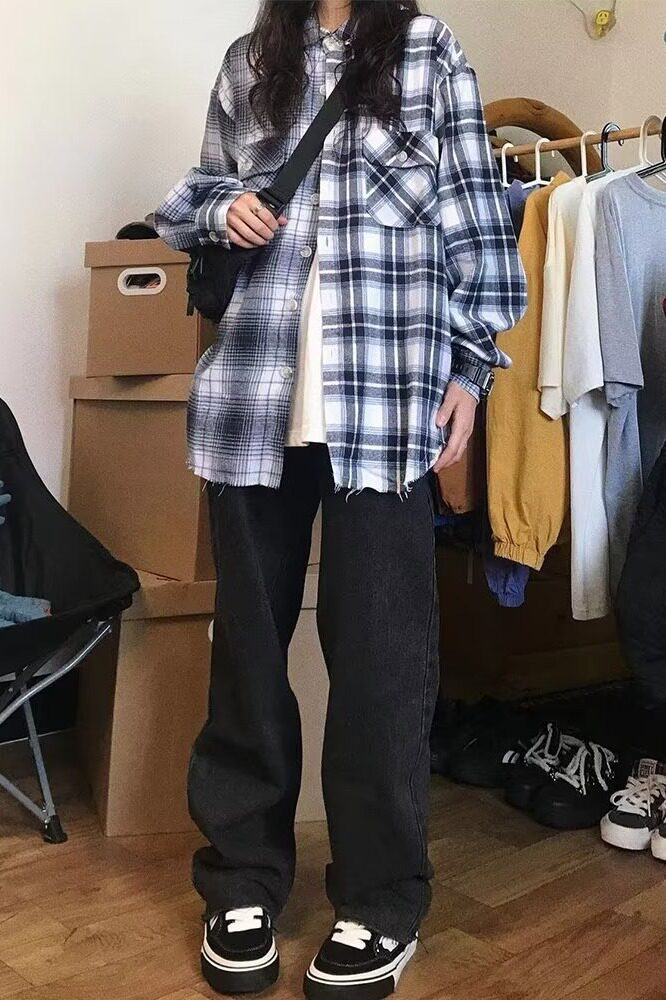 潮流百搭长袖单排多扣气质ins文艺通勤格子方领衬衫简约CS39P45,女装衬衫,星座1013-2