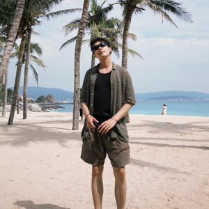 美式复古老钱风古巴领衬衫男夏薄款潮流高级感镂空针织衬衣C04P45图片