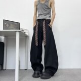 复古高级感休闲弯刀裤西裤女小众设计感百搭垂感阔腿裤XK332P50，男装休闲裤，星座1013-2