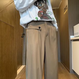 休闲西装裤男秋季直筒宽松阔腿长裤潮牌痞帅垂感高级西裤K955P50