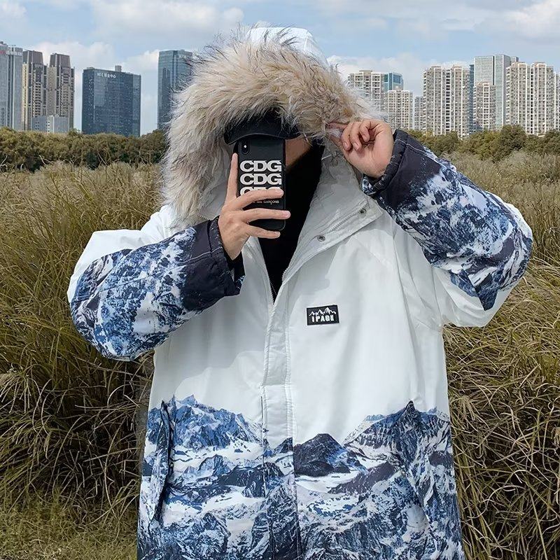 冬款青少年港风男士棉衣外套毛领连帽宽松休闲雪山棉服潮 MY02图片