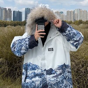 冬款青少年港风男士棉衣外套毛领连帽宽松休闲雪山棉服潮 MY02图片