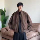 美式潮牌复古棒球服外套男士春秋新款飞行员机车PU皮夹克PY34P60，男装夹克，星座1013-2