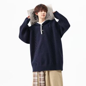 麻花套头连帽毛衣男秋冬宽松慵懒风情侣百搭加厚外套女M5836P80图片