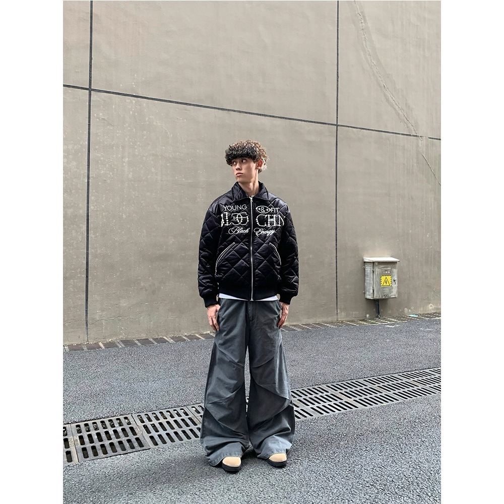 嘻哈风刺绣珍珠菱格棉服夹克男复古街头休闲加厚保暖外套MY933P95,男装棉衣,星座1013-2