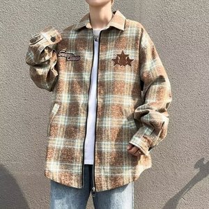 流行文艺美式高街刺绣格子外套男春秋气质ins潮流百搭JK901P58图片