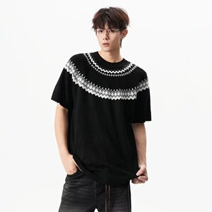 民族风提花复古针织短袖上衣男士日系潮牌休闲百搭半袖T恤T627P43，男装T恤，星座1013-2