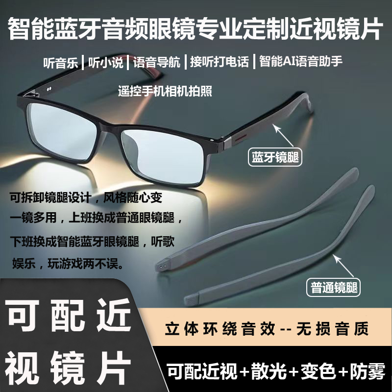 防蓝光近视蓝牙耳机眼镜可换镜腿