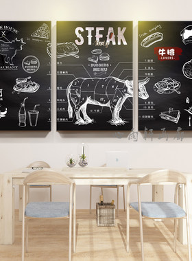 牛排店墙画牛肉分割分解部位图案壁画牛杂牛扒西餐厅牛肉馆壁画