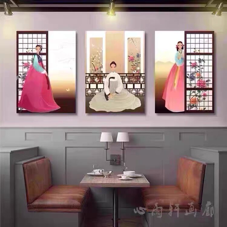 韩式餐厅料理店挂画韩国风格人物装饰画朝鲜民族饭店烤肉店墙壁画