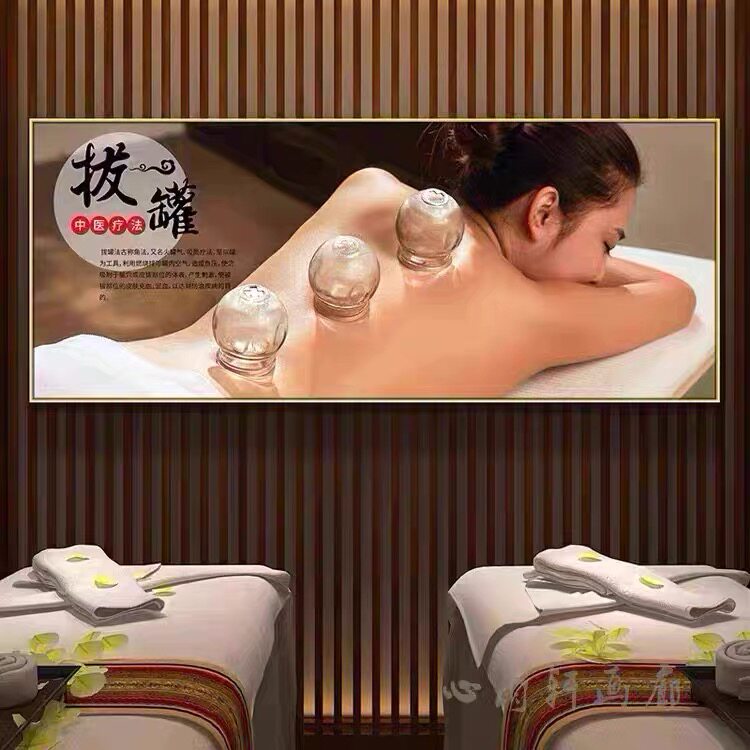 养生馆背景墙装饰画中医按摩推拿采耳店挂图美容院刮痧针灸墙壁画