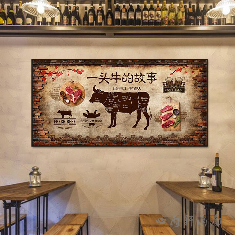 牛肉部位分布图挂画牛肉火锅店装饰画潮汕牛肉文化壁画餐厅无框画图片