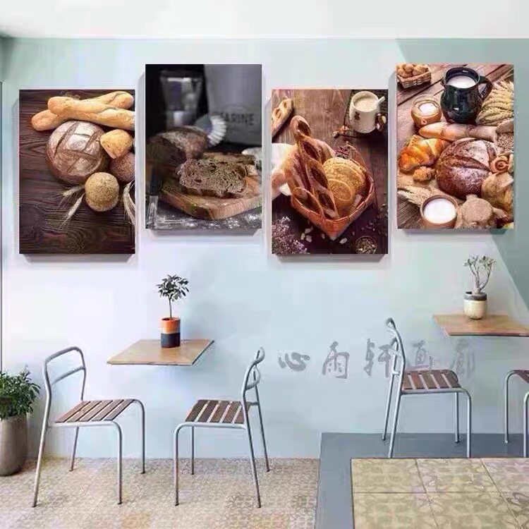复古法式面包烘焙装饰画面包蛋糕烘培店挂画西式糕点创意墙面壁画