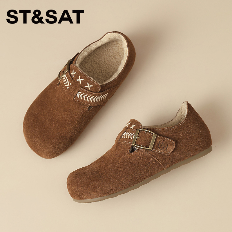 星期六勃肯鞋女2025新款冬加绒厚底增高棉鞋一脚蹬懒人鞋全包单鞋