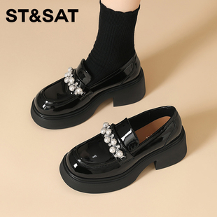 一脚蹬粗跟增高单鞋 星期六厚底乐福鞋 英伦风小皮鞋 秋季 女2025爆款