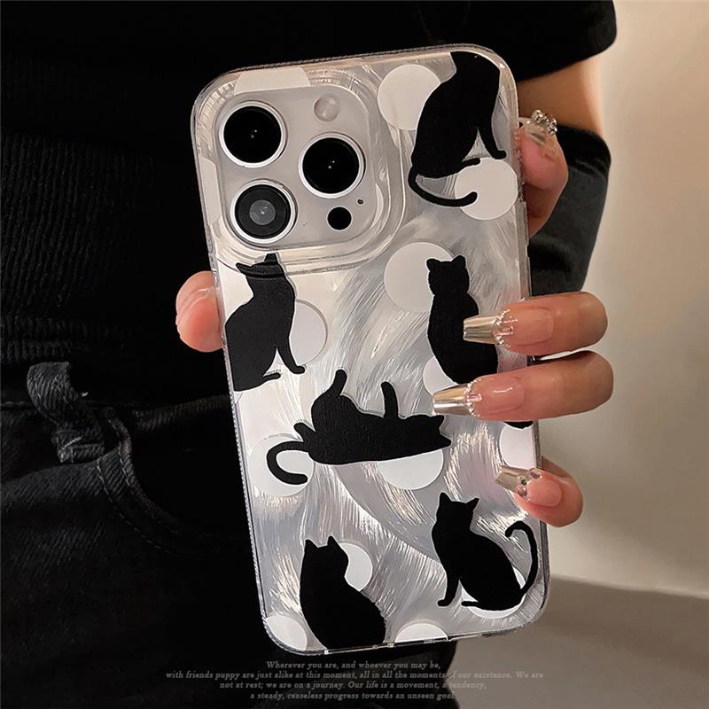 简约个性黑猫适用苹果15pro手机壳max羽纱iphone14防摔13代发12硬