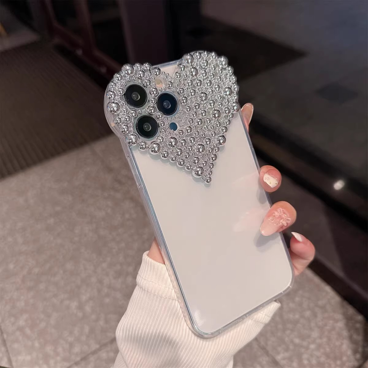 奢华爱心珍珠适用16手机壳苹果14Promax高级感iphone13透明12防摔